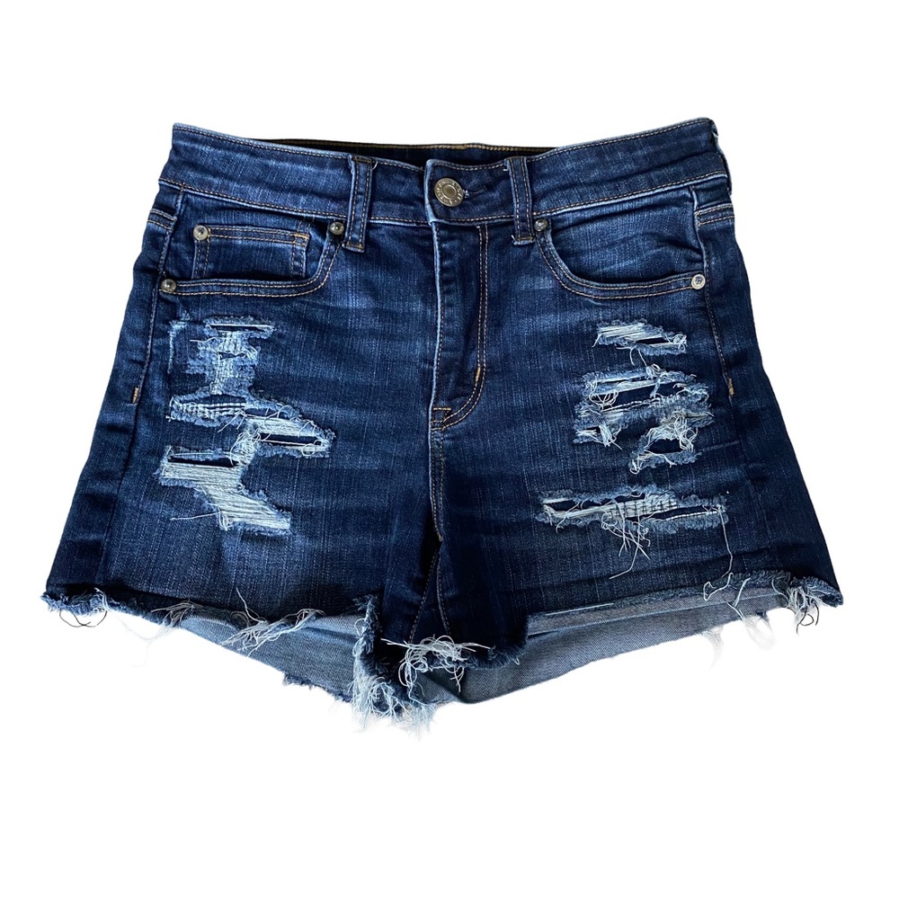 American Eagle Outfitters Dark Blue Distressed Jean Shorts